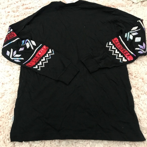 NEW! VS PINK Sequined Logo Oversized Holiday Tee! - Picture 4 of 5